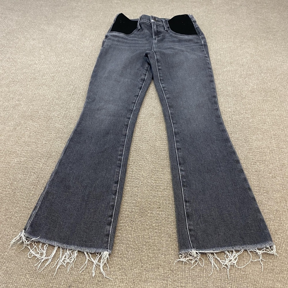 Paige Claudine Maternity Flare Jeans Womens 24 Charcoal‎ Wash Fringe Stretch